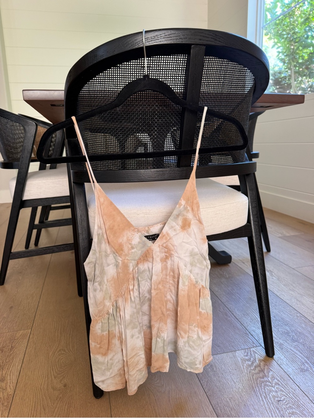 Final Touch Peach and Cream Tie-Dye Spaghetti Strap V-Neck Tank